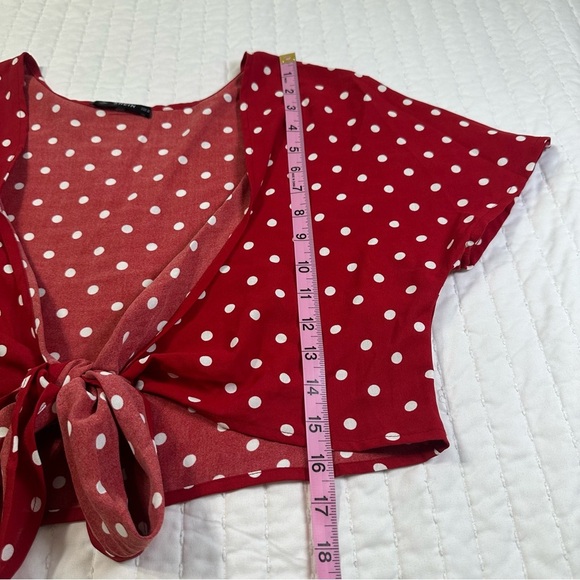 SHEIN Coquette Polka Dot front Tie Shirt Size Medium - Picture 4 of 10